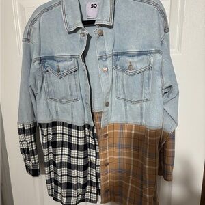 SO Light Blue Denim and Plaid Jean Jacket